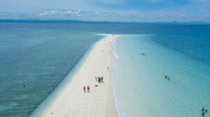 Explore the breathtaking sandbar in the Philippines surrounded by turquoise waters on a sunny day.